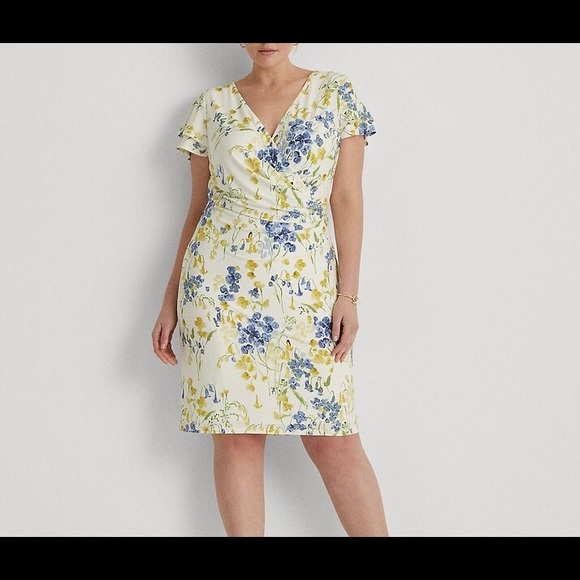 ralph lauren floral jersey surplice dress